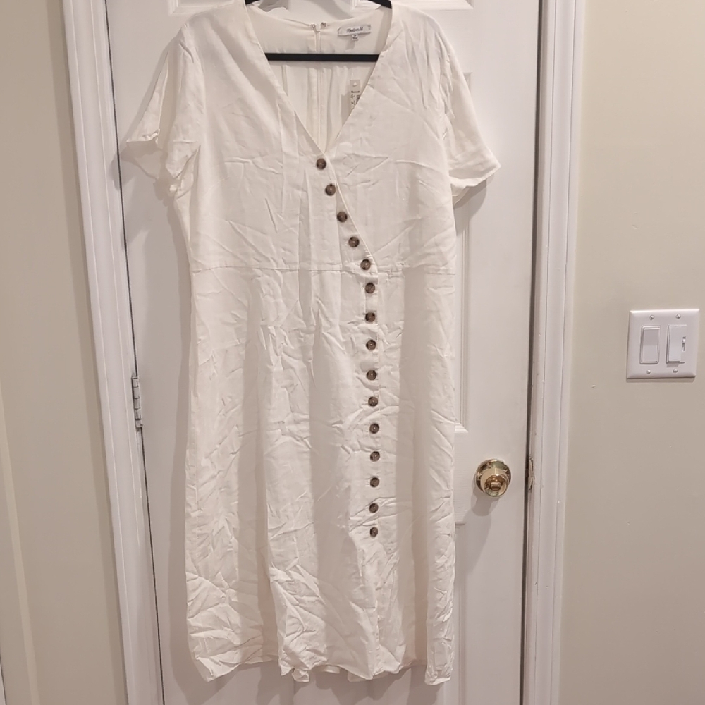 Madewell Cream Button-Front Midi Dress